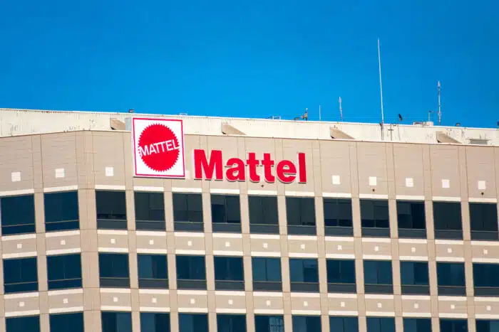 Mattel sign logo on headquarters building of American multinational toy manufacturing company - mattel class action, nicki minaj chips