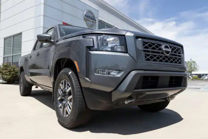 Nissan Frontier pickup truck display.