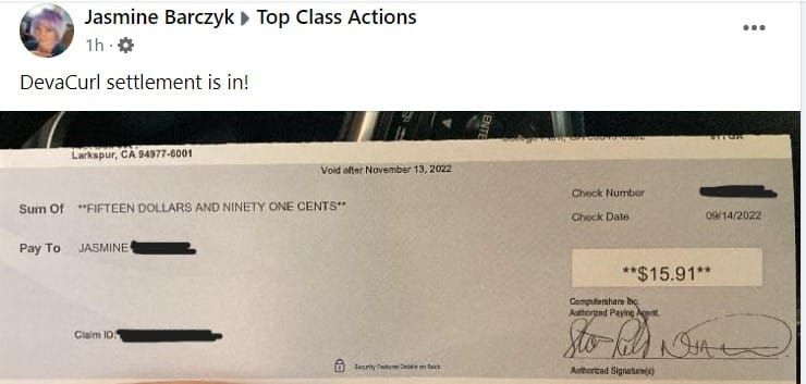 DevaCurl 9-19-22 class action settlement payout