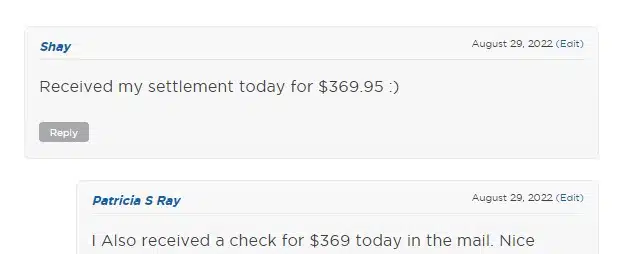 West Shore TCPA Site 9-1-22 settlement payment