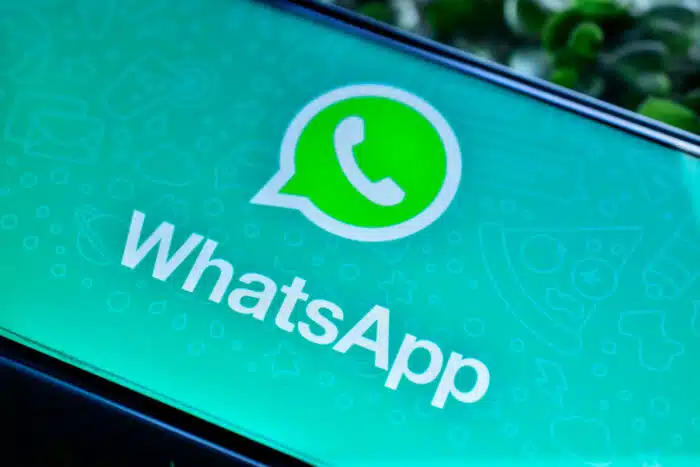 Close up of whats app application logo on mobile phone.
