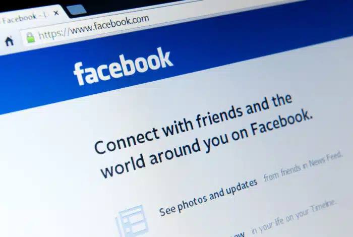 Close up of Facebook landing page on computer screen.