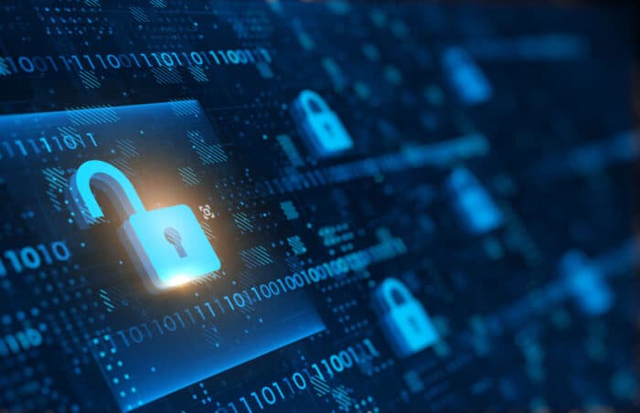 Digital Padlocks on abstract technology background.