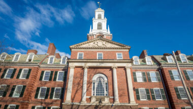 Yale university buildings in spring blue sky in New Haven, CT USA.