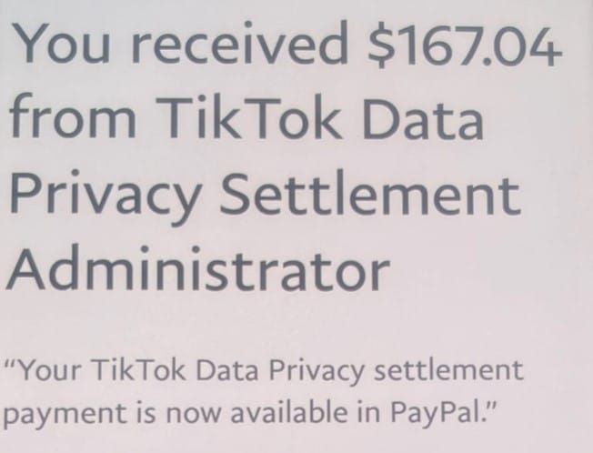 TikTok Data Privacy Settlement FB 2 10-27-22 mail payments
