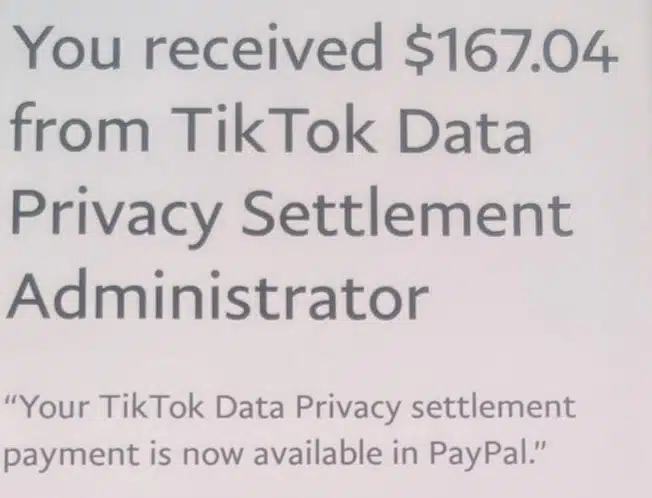 TikTok Data Privacy Settlement FB 2 10-27-22 mail payments