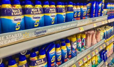 Coppertone sunscreen on a shelf inside of a store.