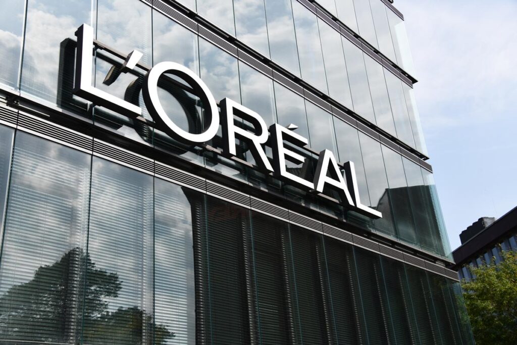 Close up of L'Oreal signage.