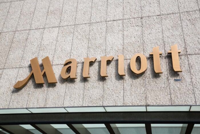 Close up of Marriott signage.