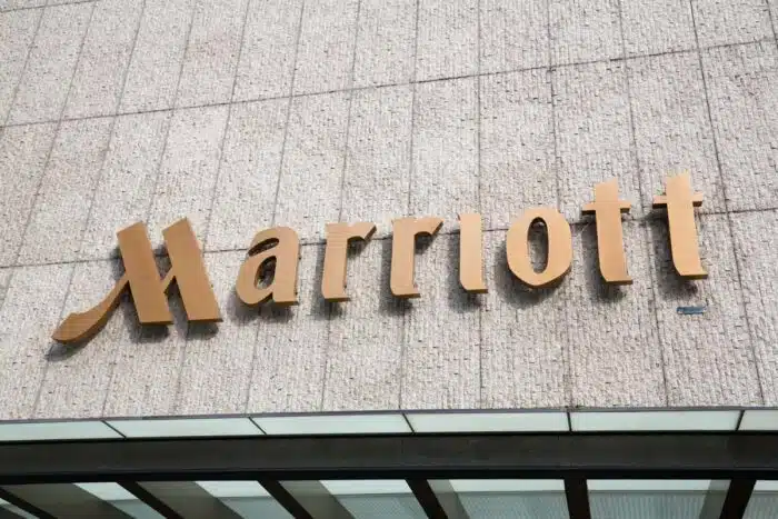 Close up of Marriott signage.