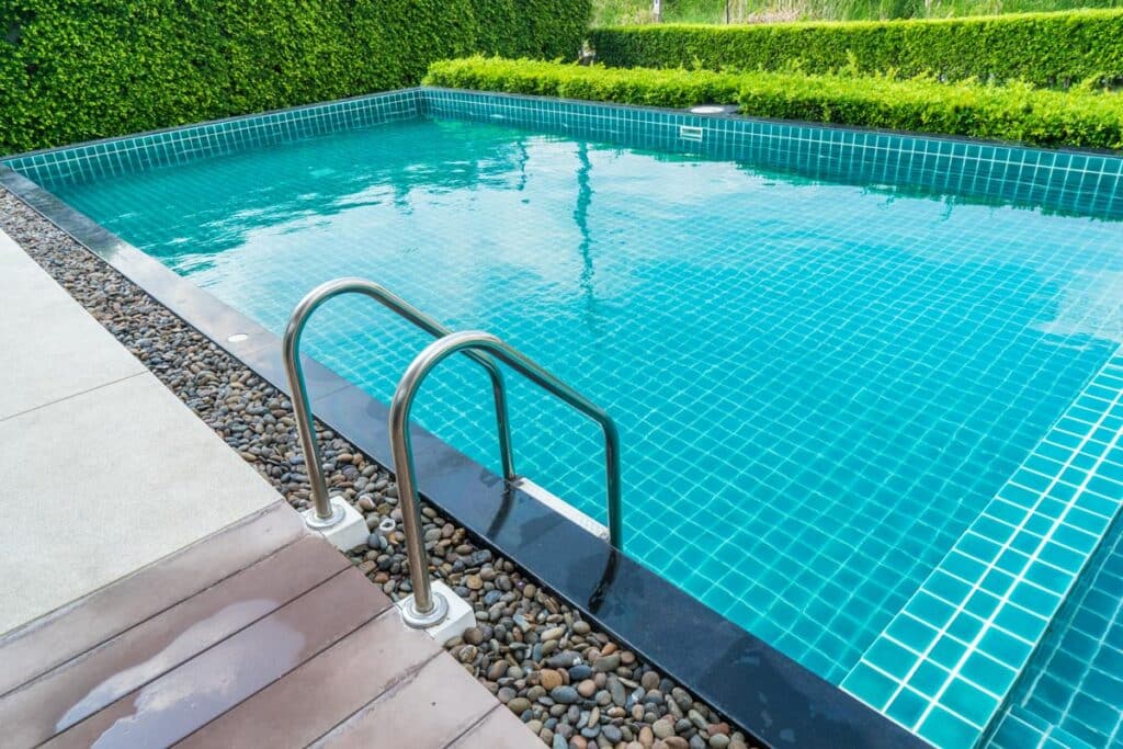 A swimming pool on a sunny day.