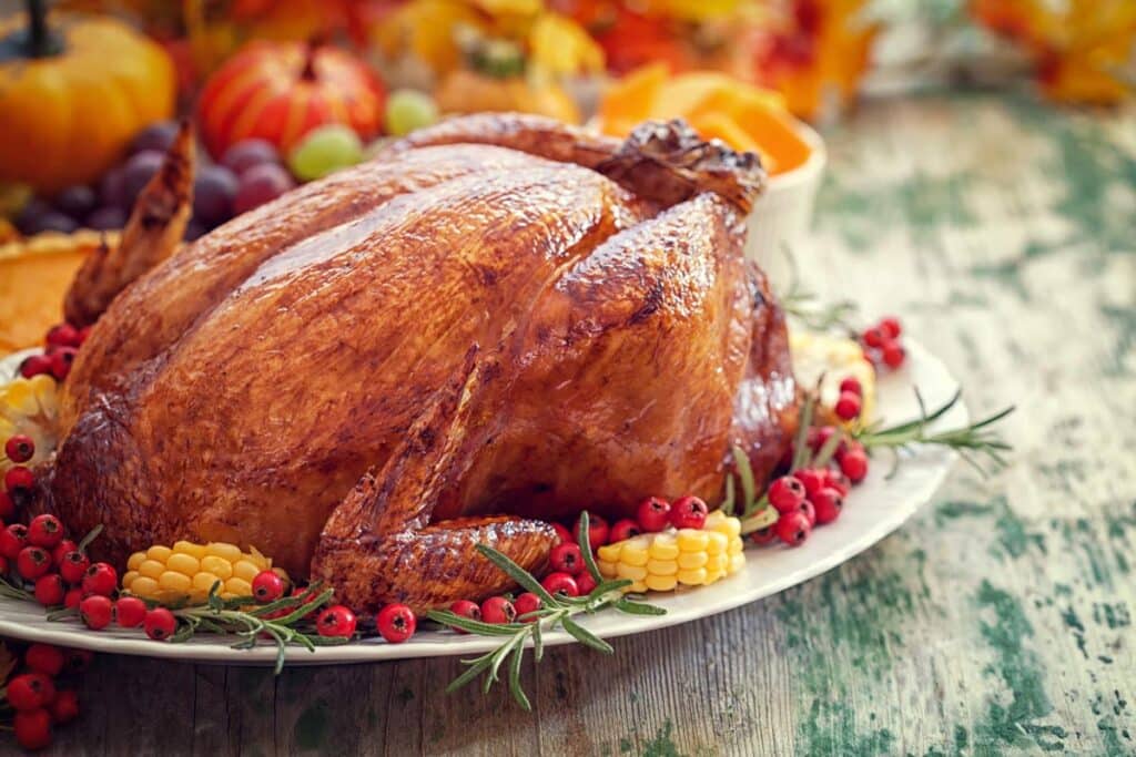 Close up of a cooked turkey.