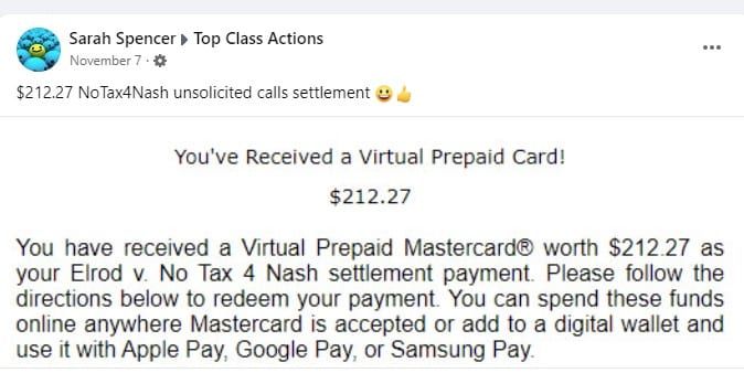 NoTax4Nash TCPA FB 11-7-22 checks on the way