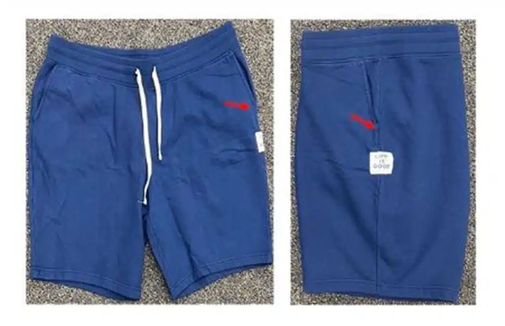 Product photo of recalled Life is Good brand shorts.