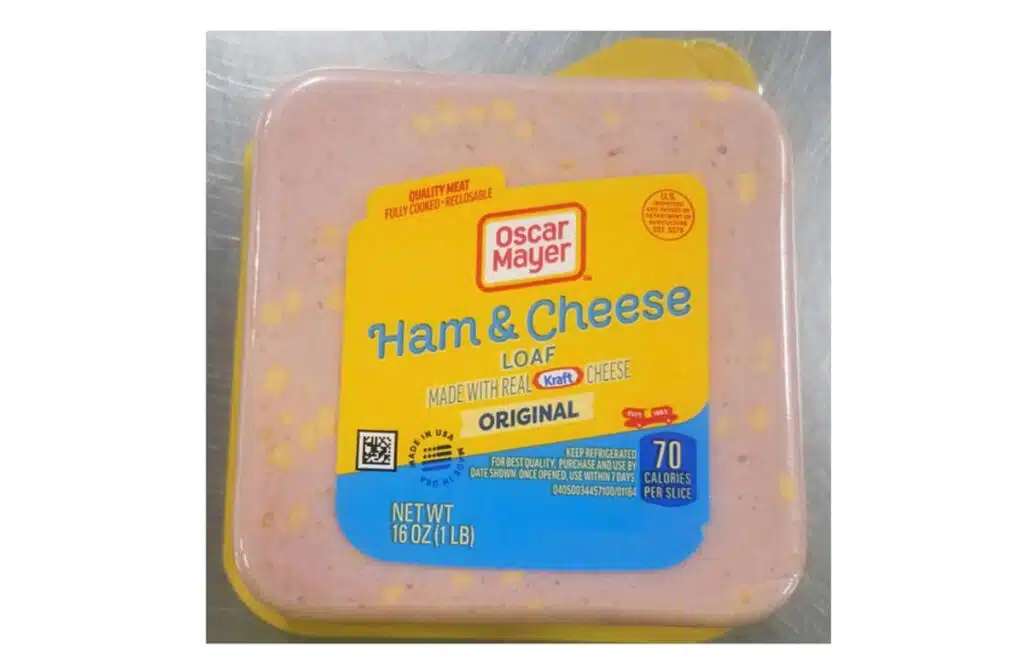 Product photo of recalled ham and cheese loaf by Kraft.