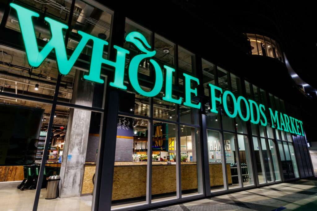 Close up of a Whole Foods storefront.