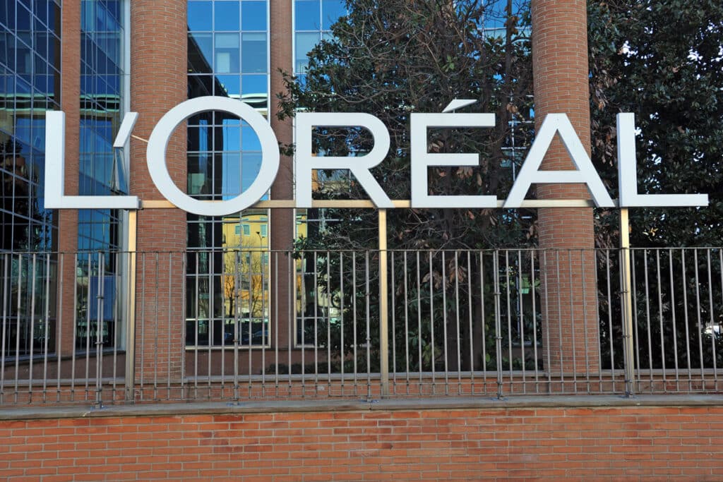 Close up of L'Oreal signage.