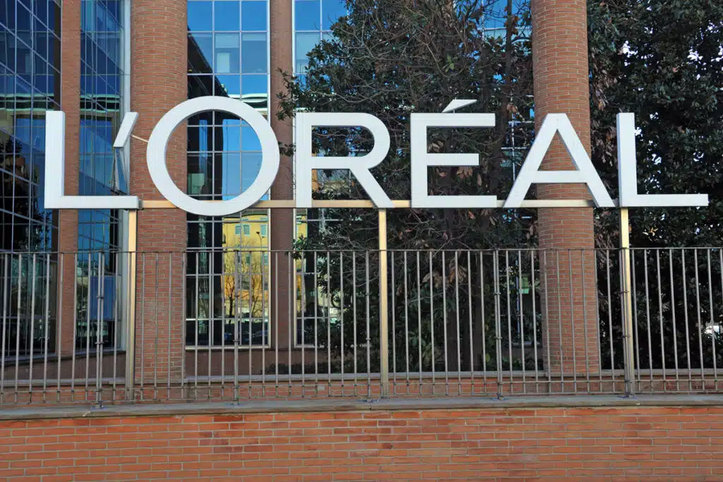 Close up of L'Oreal signage.