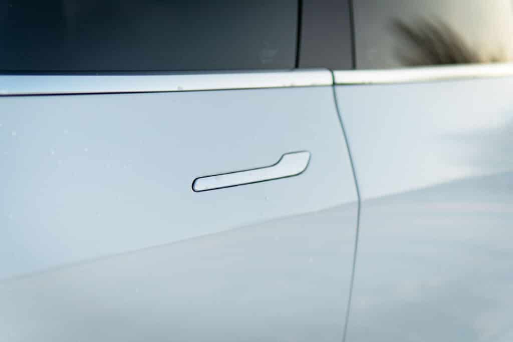 Close up of a Tesla door handle.