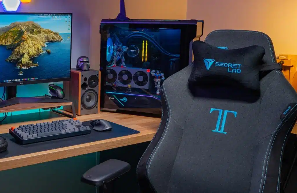 Close up of a Secret Lab gaming chair.