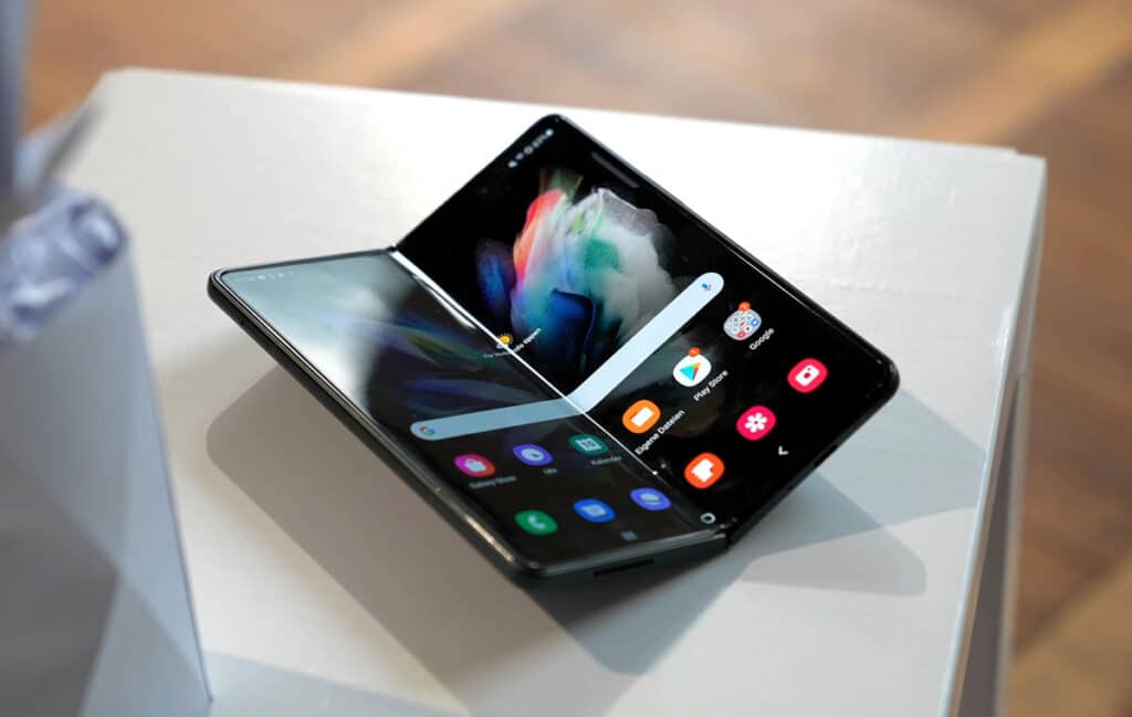 Close up of the Samsung Z Fold 3 phone.