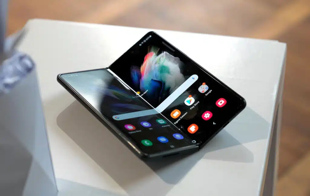 Close up of the Samsung Z Fold 3 phone.