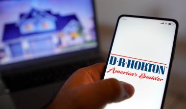 Close up of Dr Horton logo seen on smartphone screen.