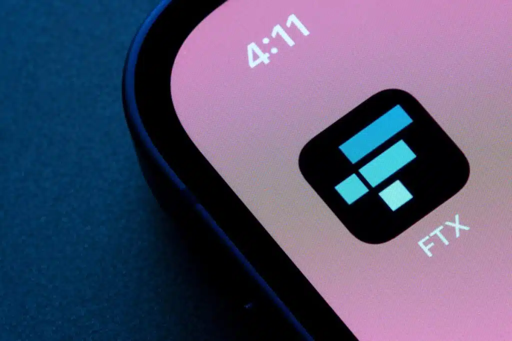Close up of FTX app displayed on a smartphone screen.