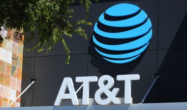 Close up of the signage of AT&T store.