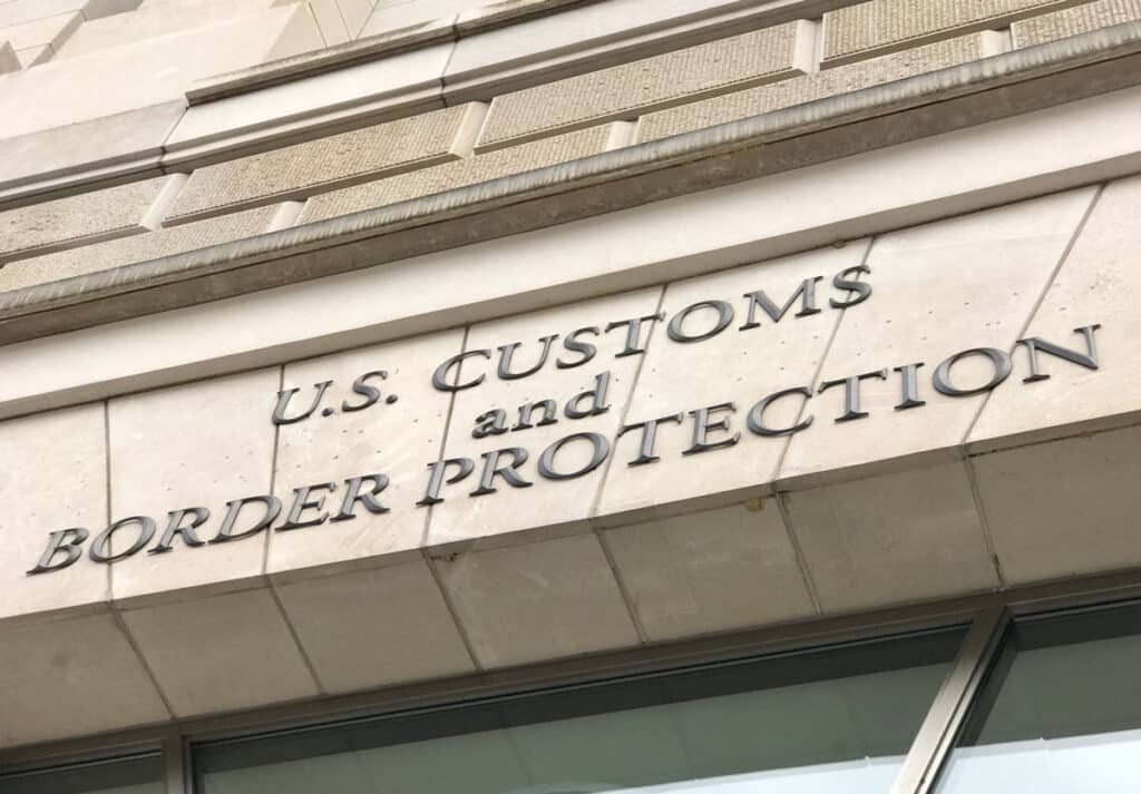 Close up of U.S. Customs and Border Protection signage.