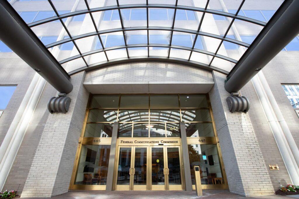 Entrance to the U.S. Federal Communications Commission Headquarters.