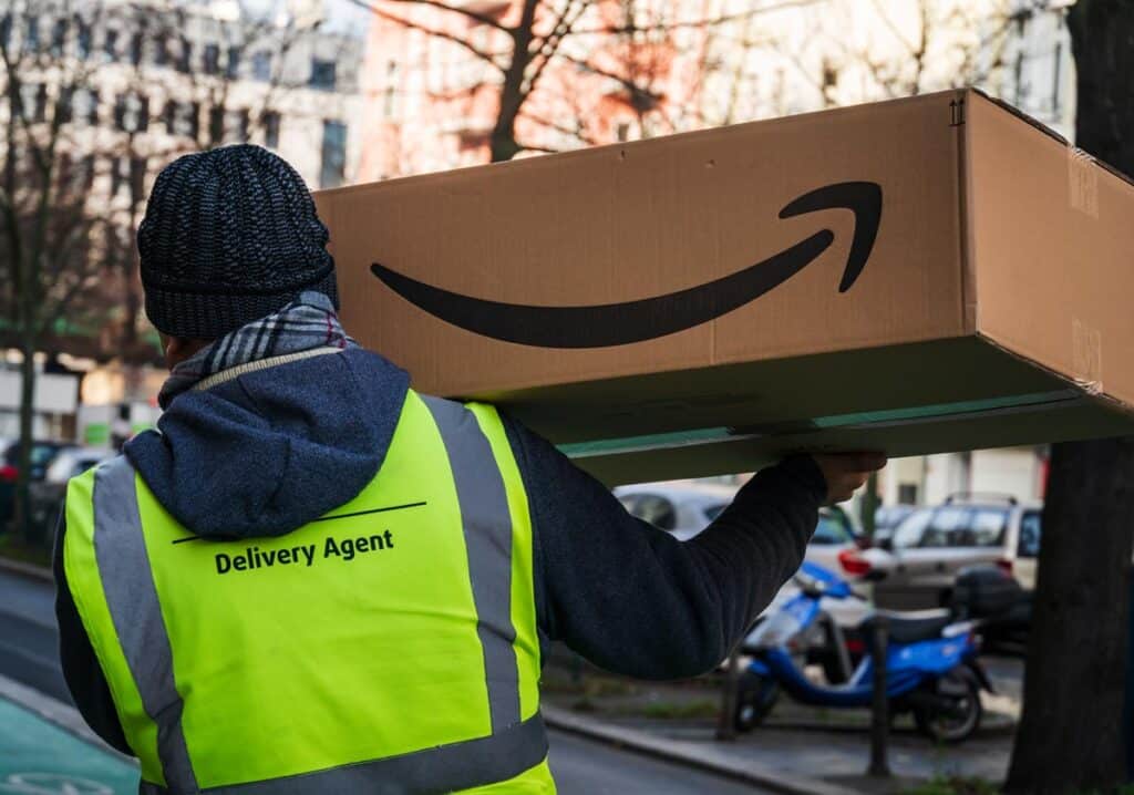 Amazon Prime delivery agent during his work shift.