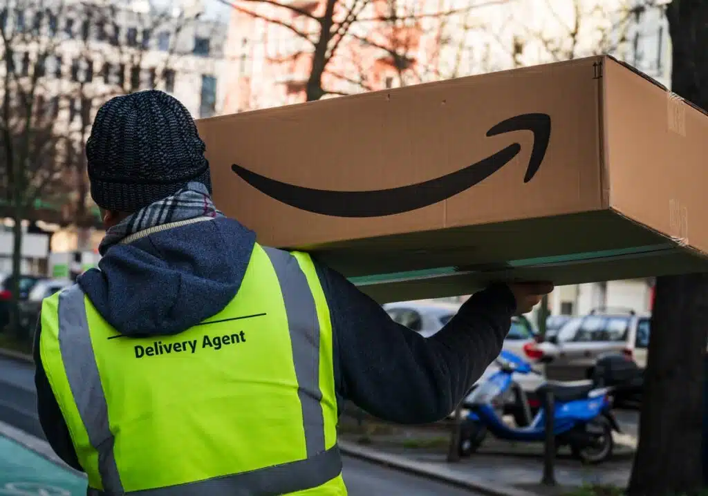 Amazon Prime delivery agent during his work shift.