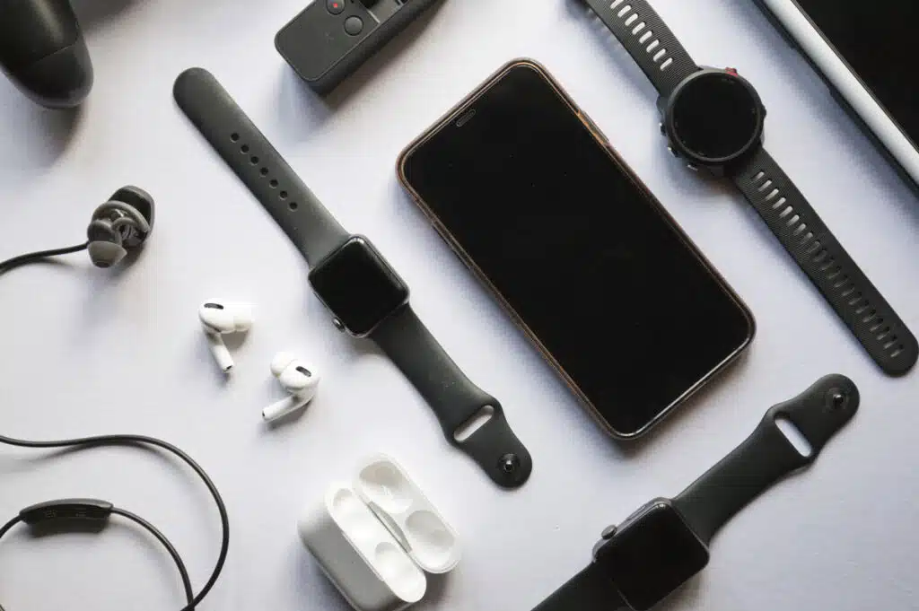 Various electronic devices a white backdrop.