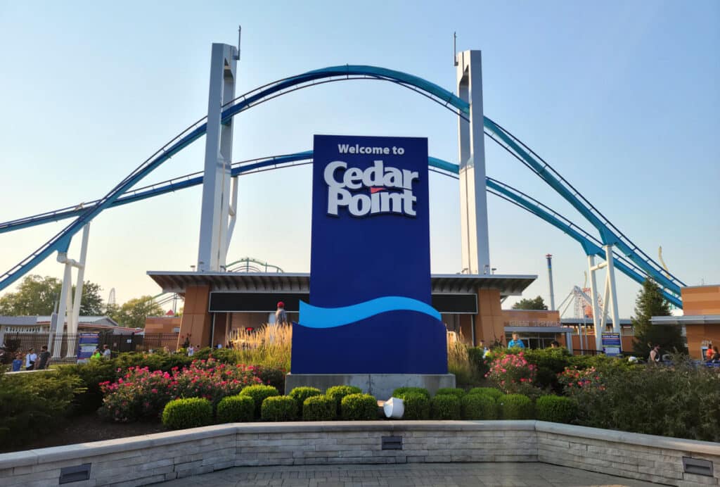 Close up of Cedar Point signage.