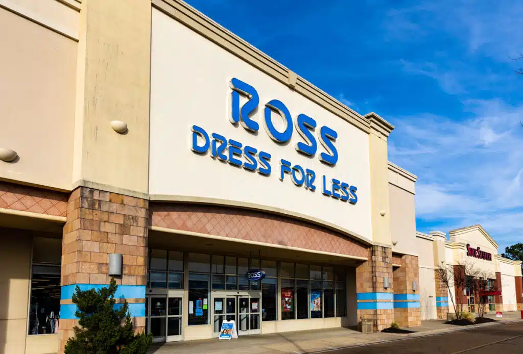Exterior of a Ross store against a blue sky.