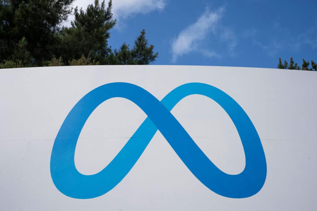 Closeup of the Meta logo seen outside the Meta Platforms headquarters - data scraping