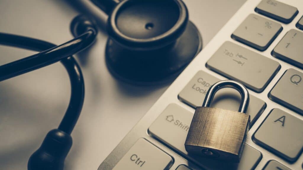Stethoscope, laptop, and lock, representing the San Andreas Regional Center data breach class action lawsuit settlement.