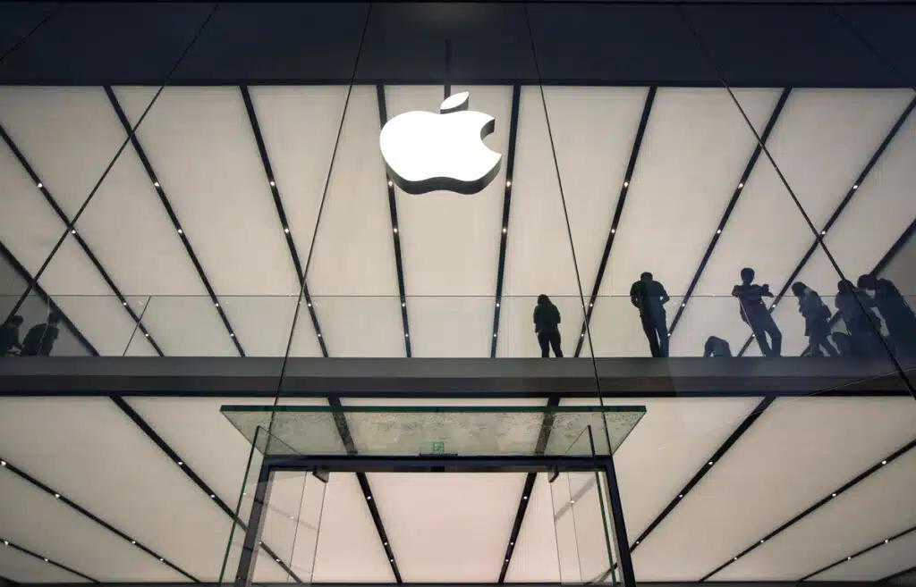 Exterior of an Apple store at night, representing the Apple attorney lawsuit.