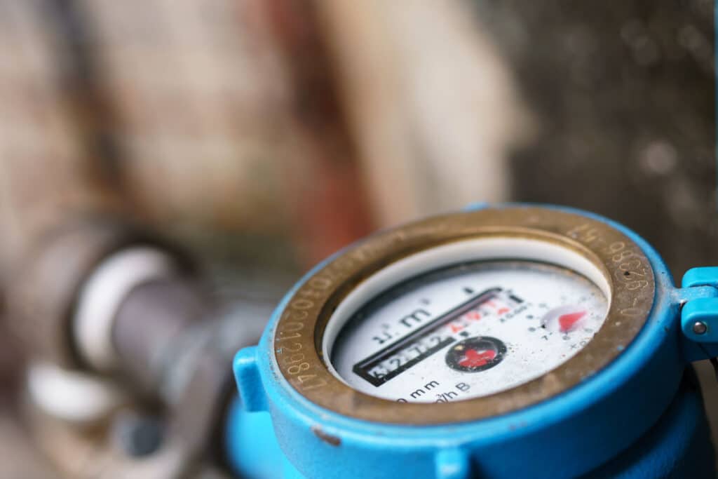 Close up shot of a water meter, representing the Mission Springs Water District settlement.