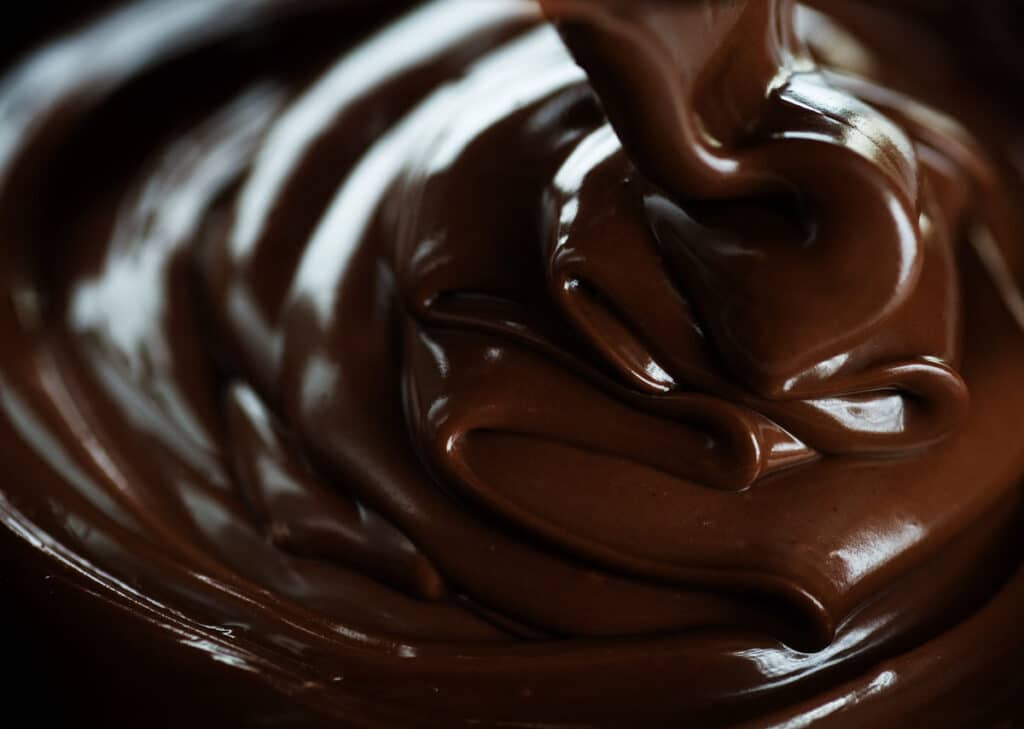 Close up of melted dark chocolate.