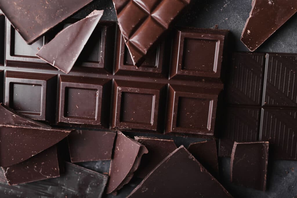 Close up of a broken dark chocolate bar - Mondelez class action