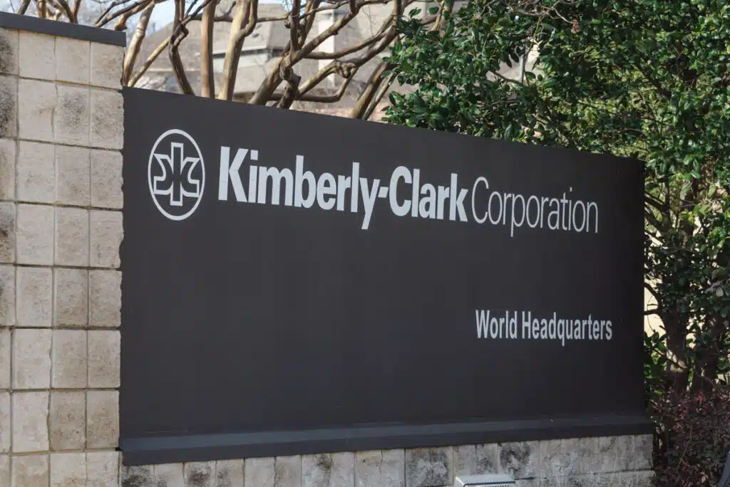 Close up of Kimberly Clark signage.