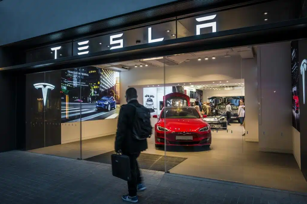 Exterior of a Tesla store.