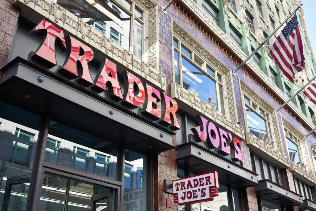The entrance sign at a Trader Joe's grocery store in the SoMa neighborhood of San Francisco.