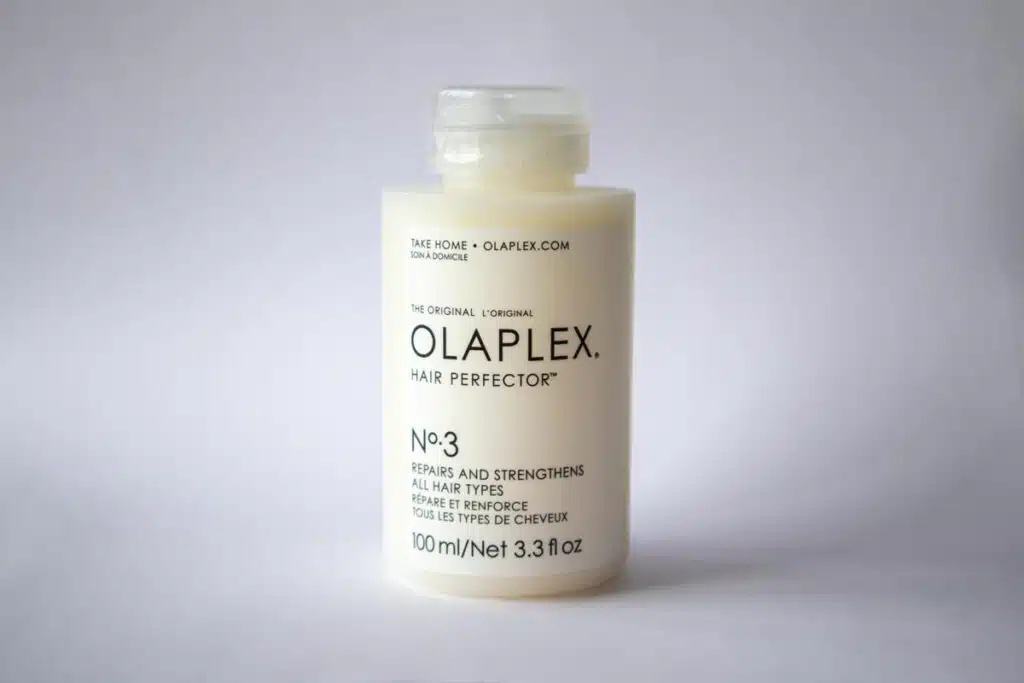 Close up of a Olaplex bottle.