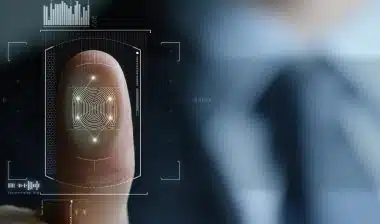 Close up of mans hand scanning his fingerprint, representing the Pacesetter BIPA class action settlement.
