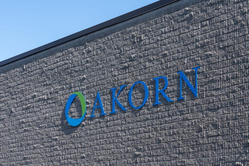 An Akorn logo on the building
