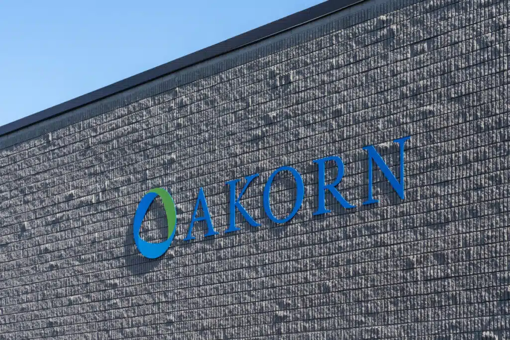 An Akorn logo on the building