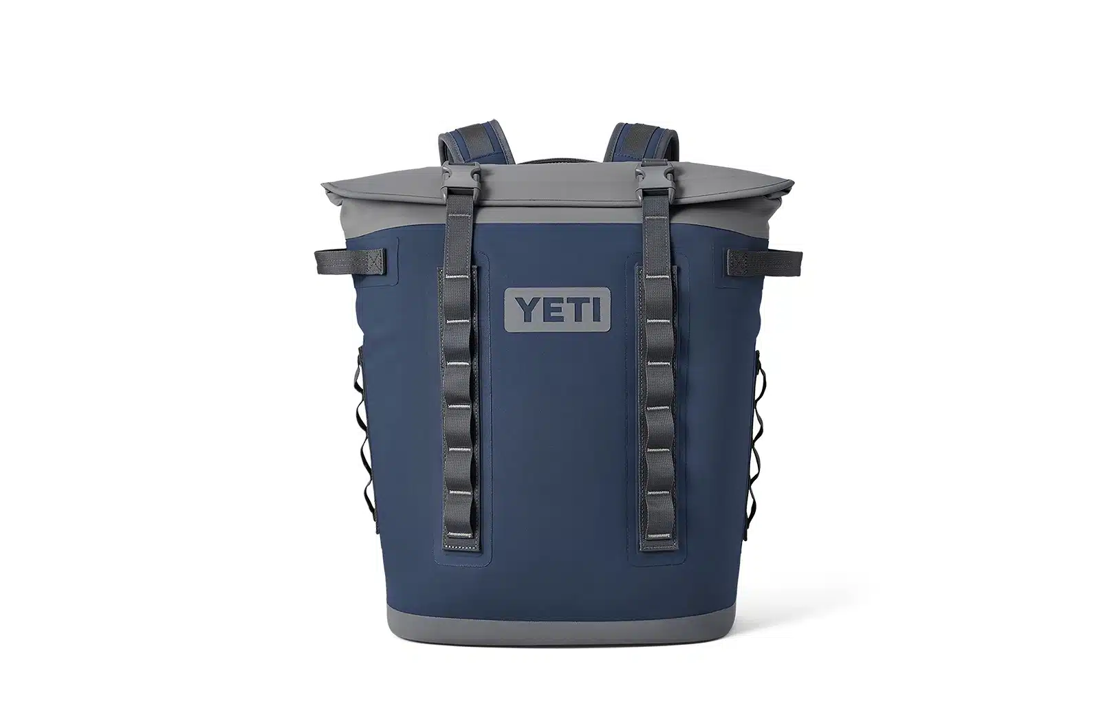 Image of a blue-and-grey Yeti soft cooler
